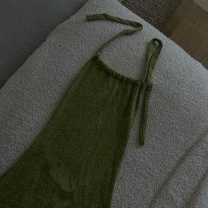 🤍Backless Green Halter Mini Dress🤍